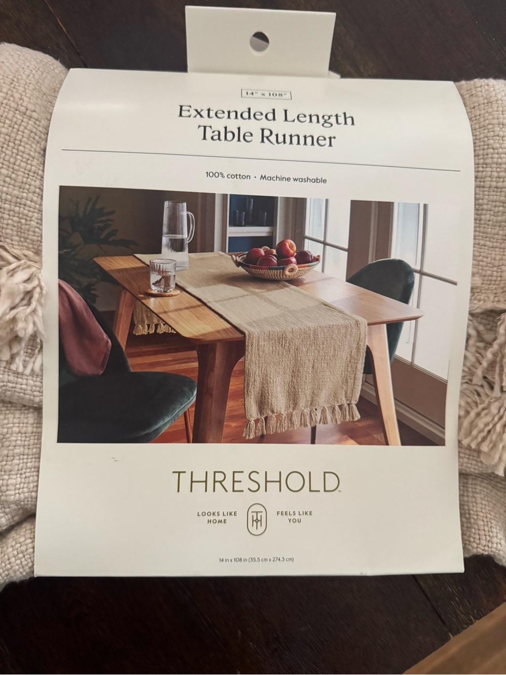 Threshold Beige Fringe Cotton Table Runner